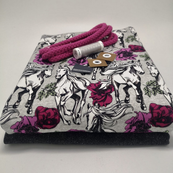 Stoffpaket Kinder "Pferde & Blüten": Hoodie, Gr. 116-152