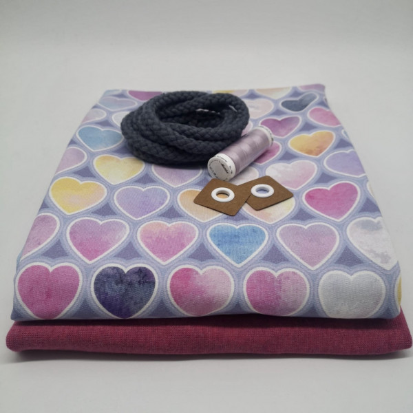 Stoffpaket Kinder "Aquarellherzen": Pumphose, Gr. 98-164