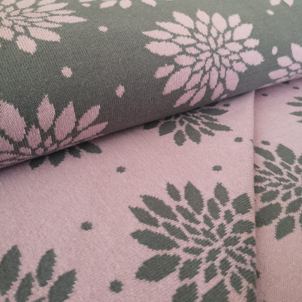 Bio-Strickstoff floral grau-rosa