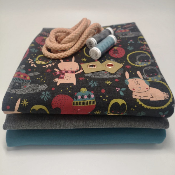 Stoffpaket Kinder "Cute Animals": Hoodie & Pumphose, Gr. 74-110
