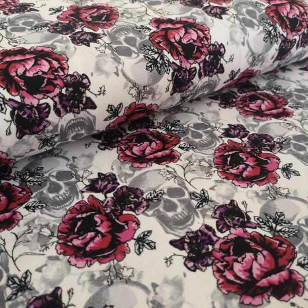 Baumwolljersey Totenkopf mit Blüten