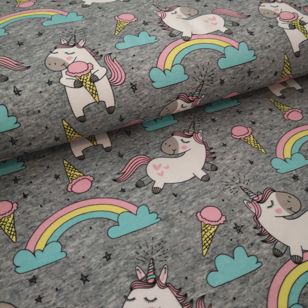 Baumwolljersey Einhorn mit Regenbogen