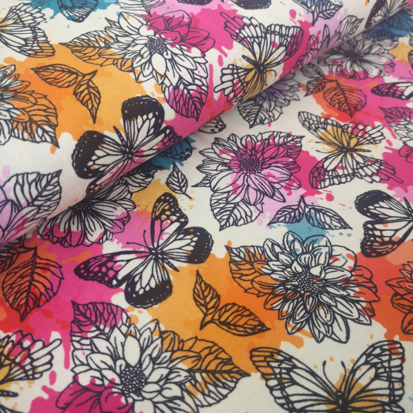 Baumwolljersey Schmetterling & Farbkleckse