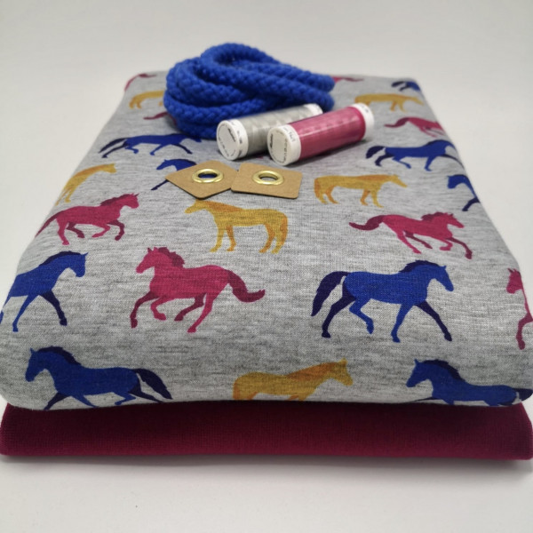 Stoffpaket Kinder "Pferde": Hoodie, Gr. 116-152
