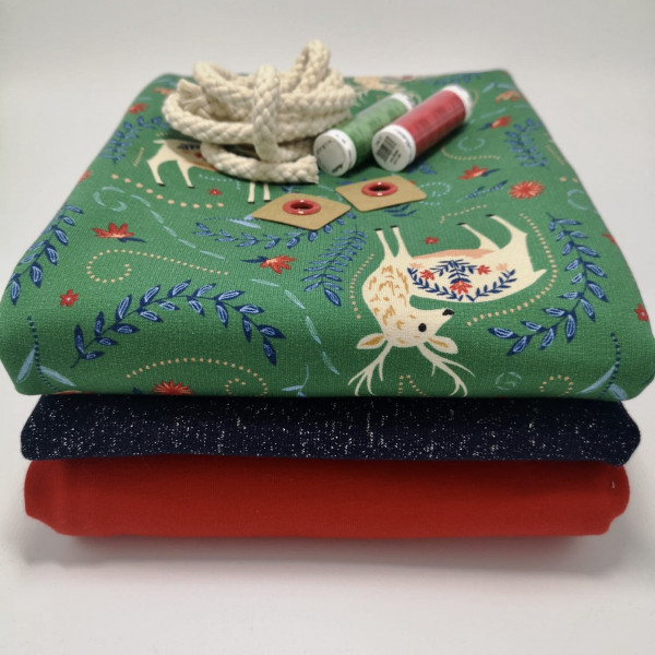 Stoffpaket Kinder "Hirsch": Hoodie & Pumphose, Gr. 74-110