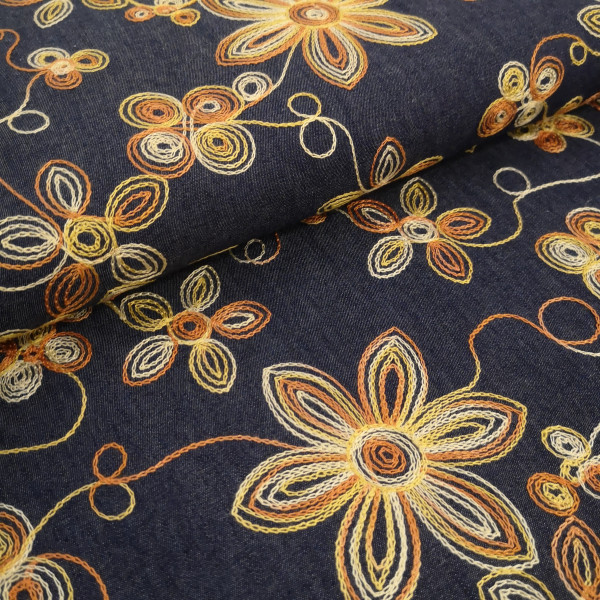 Jeansstoff floral Stickerei