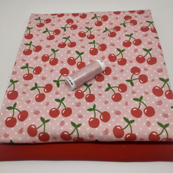 Stoffpaket Kinder "Kirschen": Basicshirt, Gr. 74-110