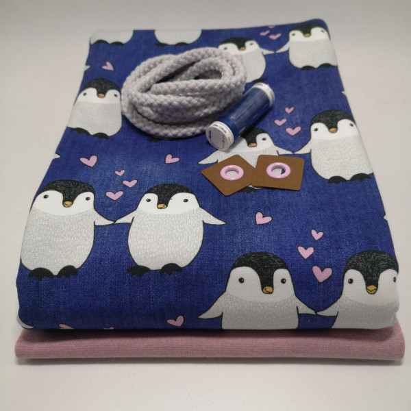Stoffpaket Kinder "Pinguin": Hoodie, Gr. 116-152